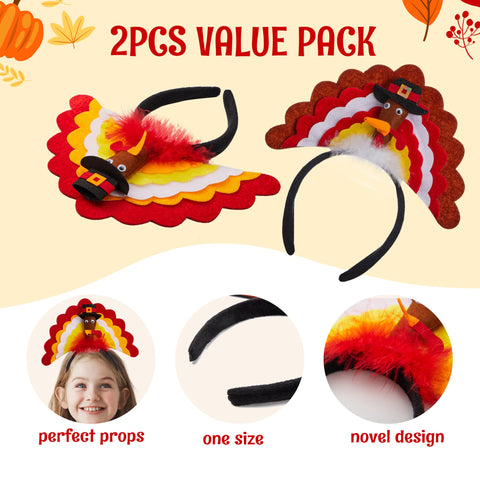 JOYIN 2 Pack Thanksgiving Turkey Headbands Combo Set, Holiday Headbands for Thanksgiving Accessories and Party Favors Accessories (One Size Fits All)