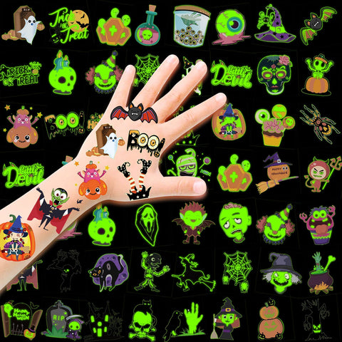 Halloween Assorted Luminous Temporary Tattoos for Kids, 48 Designs 96pcs Glow in the Dark Halloween Tattoos for Boys Girls Kids Halloween Party Favors, Trick or Treat Gifts Children's Party Bag Filler
