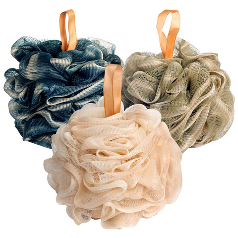 Fishent Bath Sponge Shower Loofahs, 3 Pack Soft Net Body Scrubber Sponge Ball, 60g/pcs Durable Mesh Pouf Bath Loofah Sponge Body Wash Puff (Blue-White-Green)