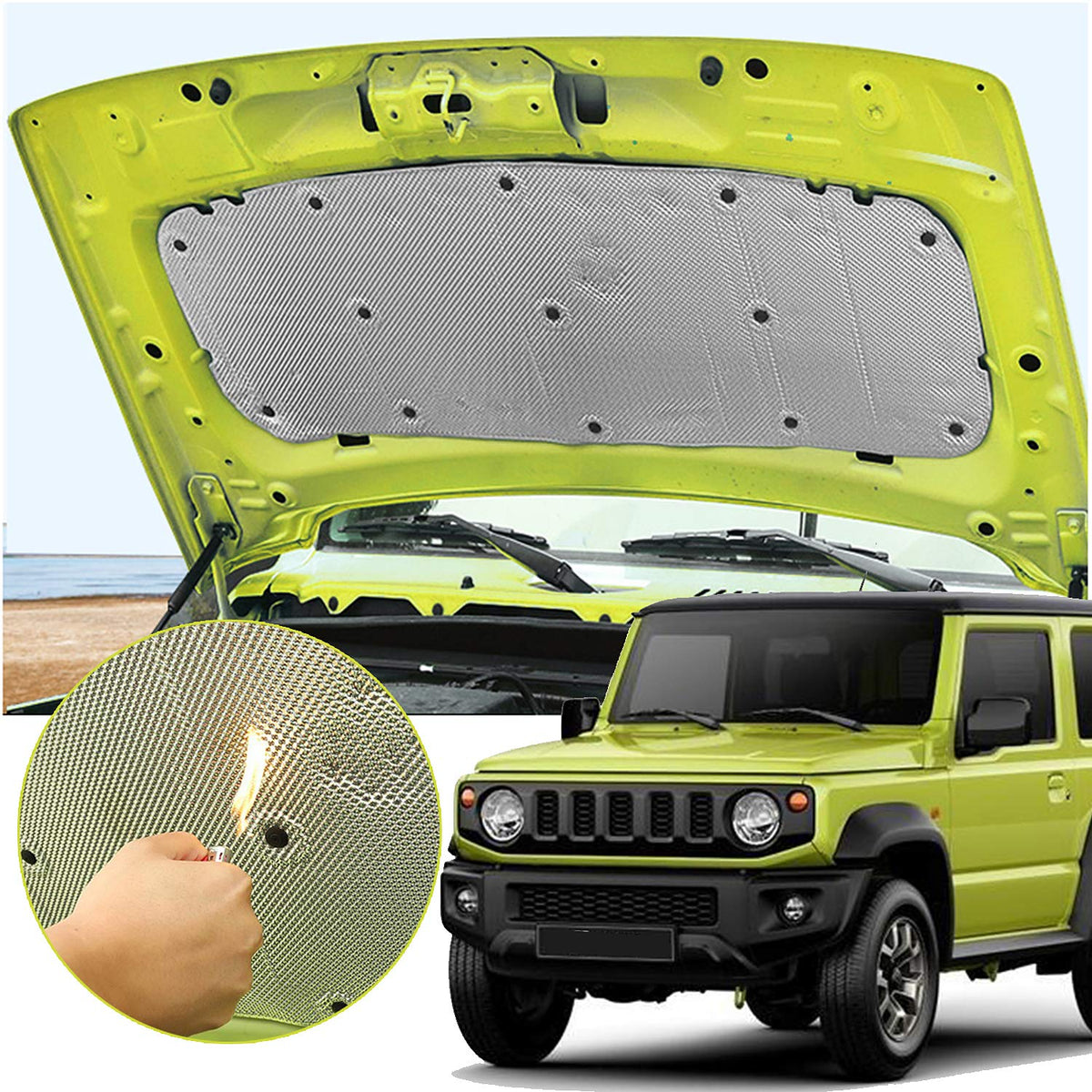 JUNLELI Heat Insulation Cotton Cover for Suzuki Jimny 2019 2020 2021 JB74 JB64 JB43 Engine Hood Soundproof Mat Pad Aluminum Foil Car Accessories