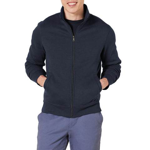 Amazon Essentials Mens Full-Zip Fleece Mock Neck Sweatshirt, Navy, L