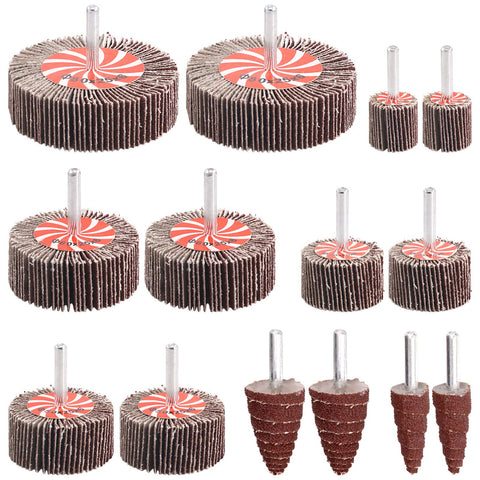Keadic 14Pcs 80 Grit Flap Wheels Assortment Kit with Cone Shape Sanding Polishing Flap Wheel, for Remove Rust and Weld Burr - 1/4 Shank Fits All Drills, 7 Common Sizes