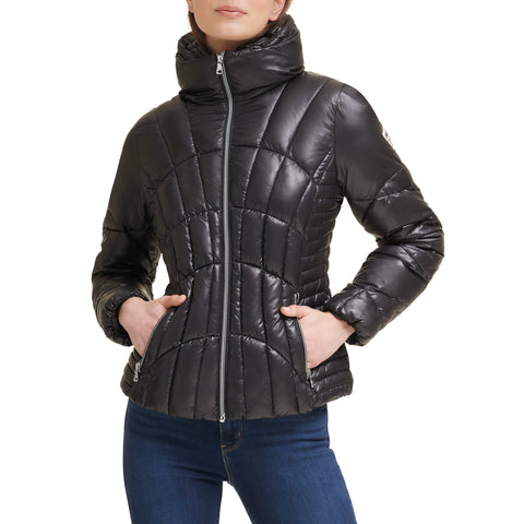 GUESS Women's Midweight Quilted Puffer Jacket, Black, Small
