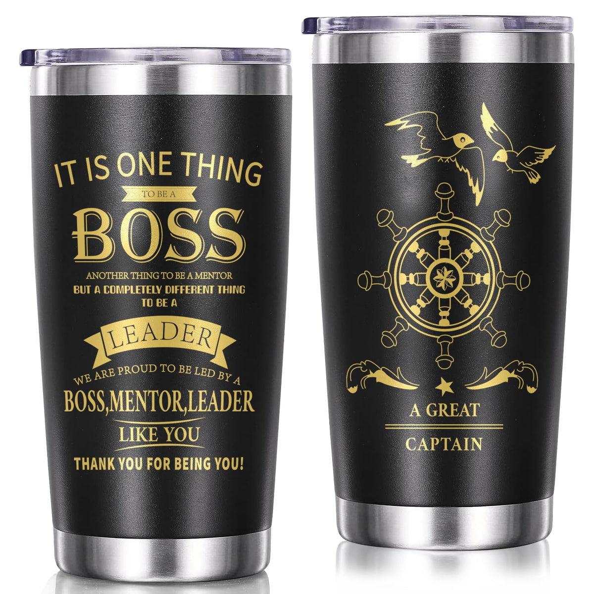 Boss Day Gifts for Him Men, Cool Gifts for Bosses Day Gift Ideas, Christmas Boss Gifts, Appreciation Gifts, Birthday Gifts for Boss Man, Mentor, Leader, Male Boss Coffee Tumbler Mug 20OZ Black