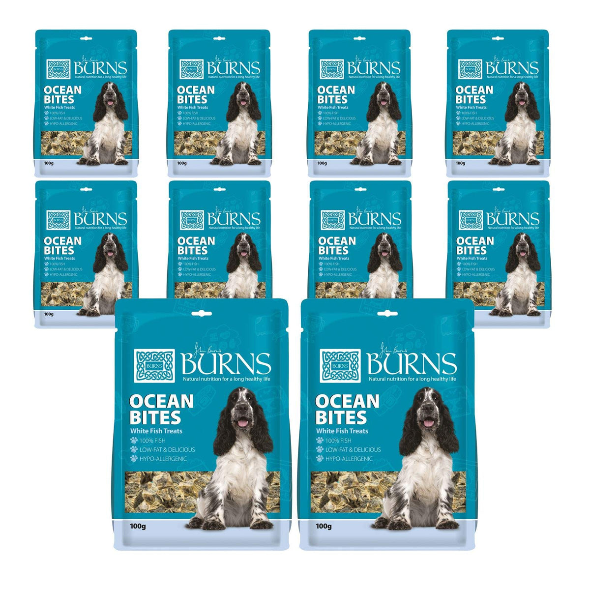 John Burns Ocean Bites Hypo-Allergenic Low Fat 100% White Fish Healthy Treats for Dog Puppy - Case of 10