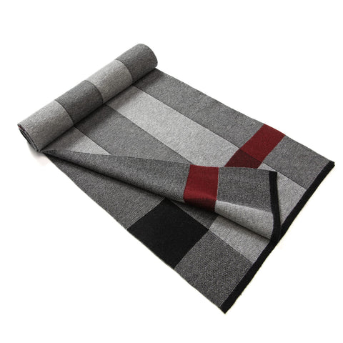Lindoro Merino Wool Scarf for Men, Tartan Warm Lightweight Plaid Winter Long Scarves w/Gift Box (Black & Gray)