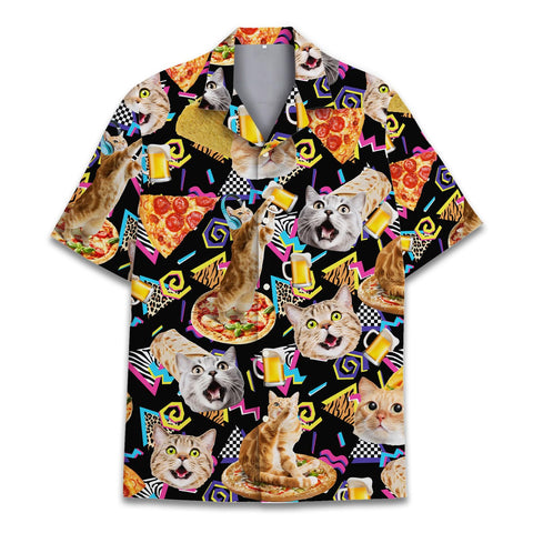 HIHI GLOBAL Neon Alien Hawaiian Shirt for Men Women, Alien Shirt Button Down Short Sleeve, Alien Mens Hawaiian Shirts, Cat Retro, L