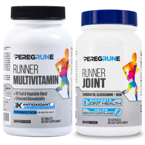 PEREGRUNE Runner Multivitamin & Joint Support Supplement - Antioxidants, Vitamin B Complex, Probiotics for Health, Energy, Endurance, Recovery - Glucosamine Chondroitin, MSM - GMP Running Supplements