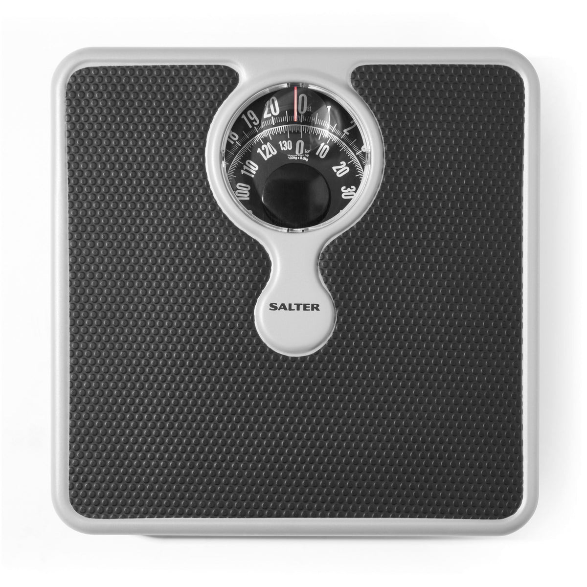 Salter 484 SBFEU16 Mechanical Bathroom Scale - Premium Body Weight Scale with Large Magnifying Lens, 133 KG Max Capacity, Stylish Monochrome Design, Easy Read Dial, No Batteries Required, Silver/Black