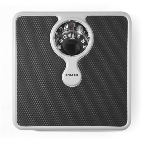 Salter 484 SBFEU16 Mechanical Bathroom Scale - Premium Body Weight Scale with Large Magnifying Lens, 133 KG Max Capacity, Stylish Monochrome Design, Easy Read Dial, No Batteries Required, Silver/Black