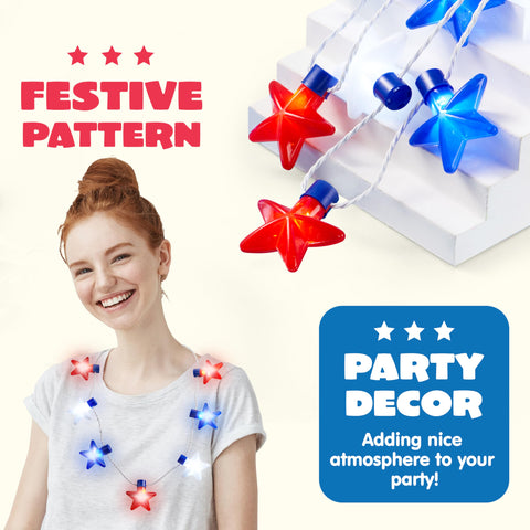 JOYIN 3 PCS 4th of July LED Necklaces, Patriotic Light up Necklace with Stars Red White and Blue Accessories in 6 Different Flicker Modes for 4th of July Party Favors, Memorial Day,Independence Day