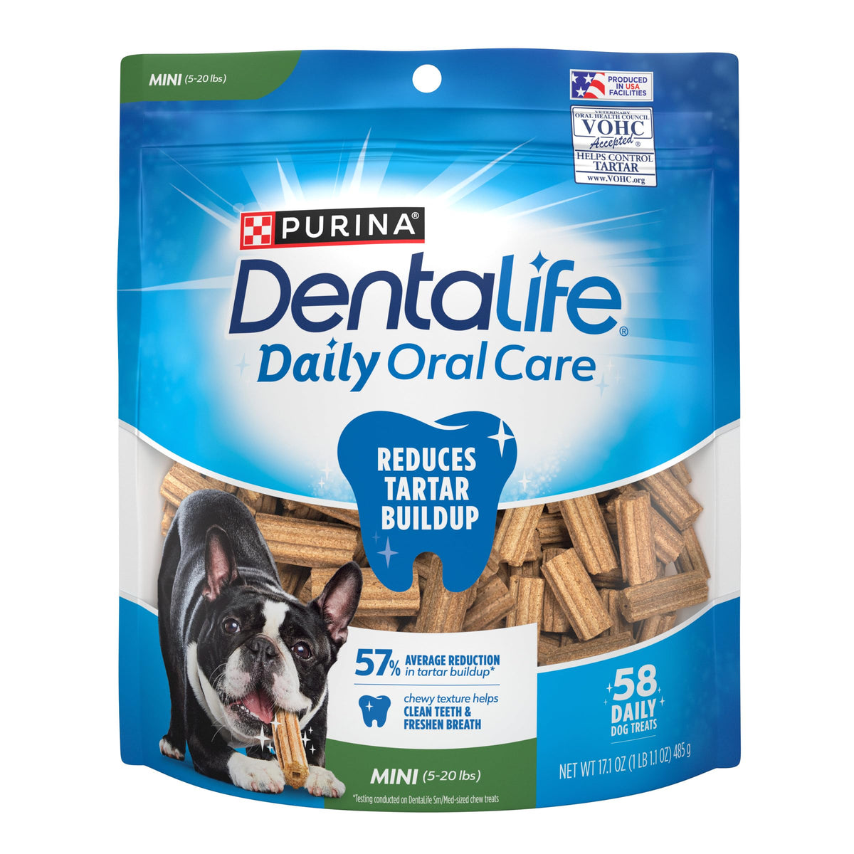 Purina DentaLife Made in USA Facilities Toy Breed Dog Dental Chews, Daily Mini - 58 ct. Pouch