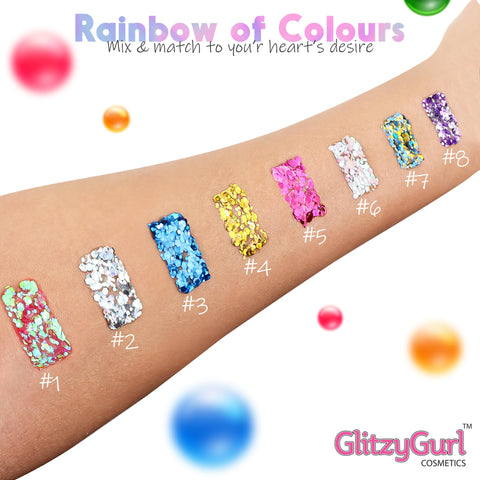 Holographic Glitter Face and Body Gel 8 Pack Cosmetic Glitter, Body Glitter, Hair Glitter, Festival Gel