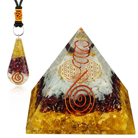 Orgone Crystal Pyramid and Pendant Birthday Gifts for Women, Citrine Healing Stone Orgonite Pyramid for Positivity, Good Luck, Success, Meditation, Chakra Balance, Handmade Home & Office DÃ©cor