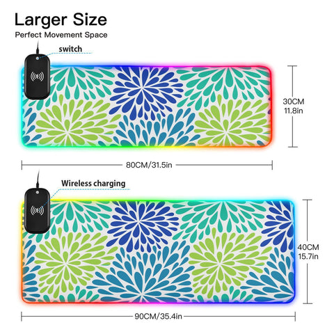 Flowers Christmas Wireless Charging Mouse Pad for Mobile Phone Extra Large Gaming Mousepad with 13 Lighting Modes Mouse Mat for Gaming MacBook PC Laptop Desk Home Office