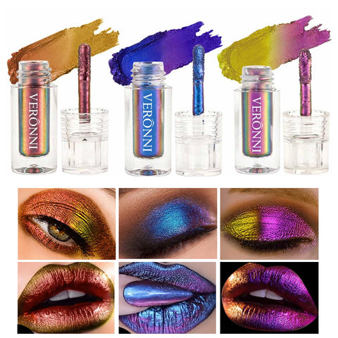 VERONNI Chameleon Eyeshadow,3Colors Liquid Metallic Eyeshadows Color Shifting, Holographic Glitter Multichrome Eye Shadow High Pigmented, Long Lasting and Smudge Proof (#02+04+06)