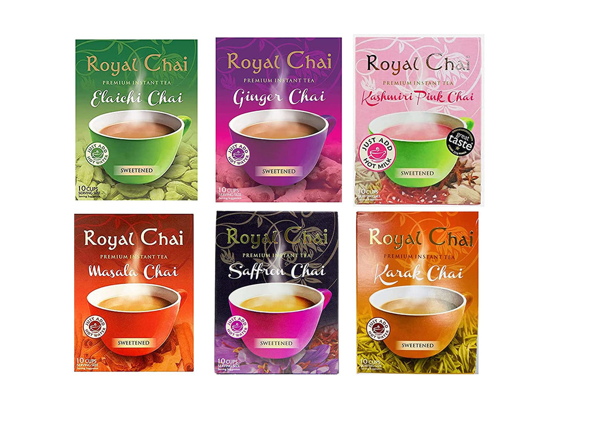 Royal Chai 6 Variety Pack Premium Instant Sweetened Tea - 10 Single Serving Sachets in Each Pack