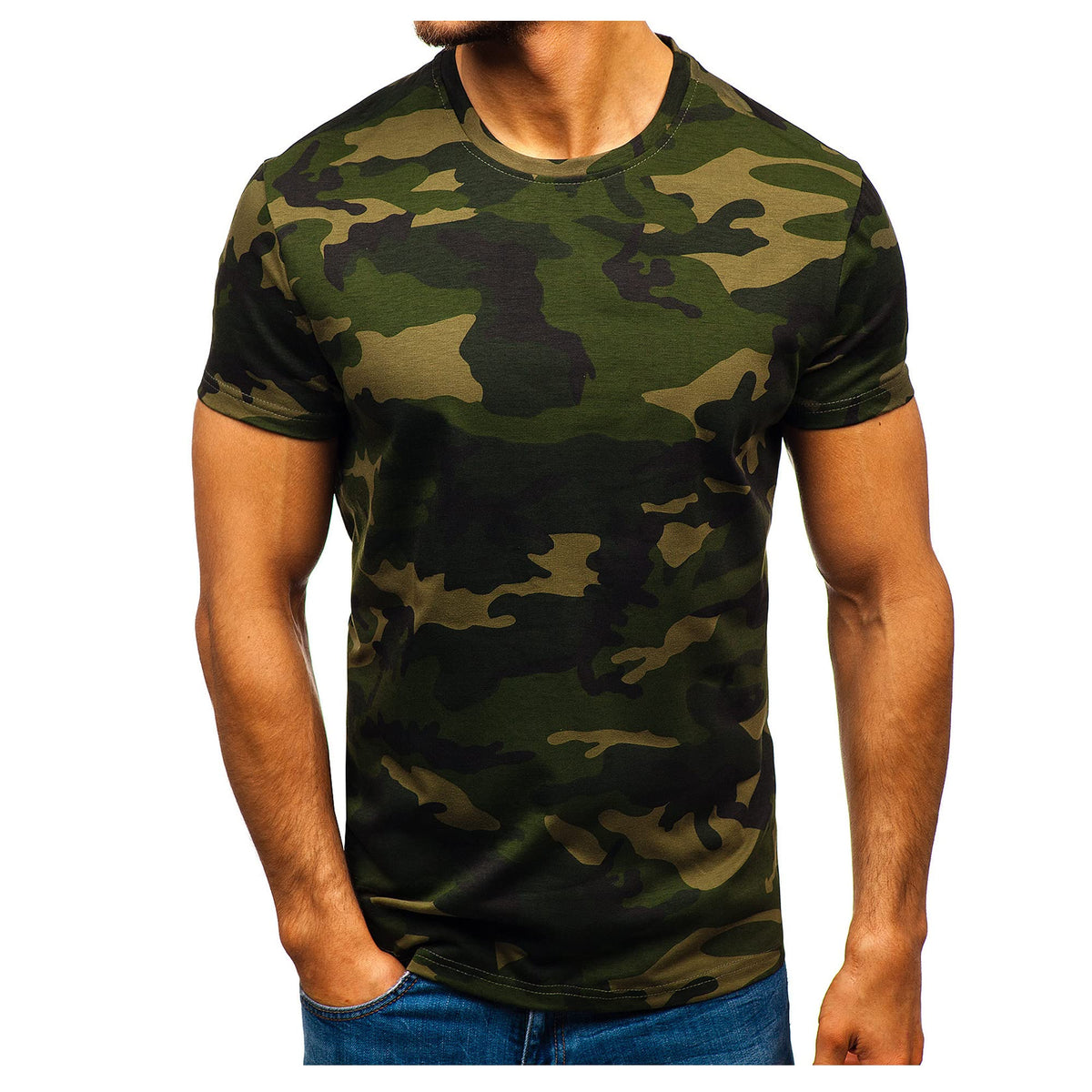 Jueshanzj Men's Short-Sleeved t-Shirt Camouflage Round Neck Casual Picture Color 2 L
