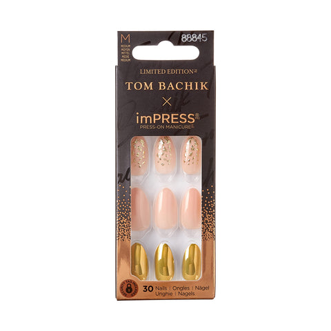 KISS TOM BACHIK x imPRESS Press-On Manicure Nail Kit, Style "Mix and Mingle" Medium Almond Neutral Press-On Nails, Includes Prep Pad, Mini Nail File, Cuticle Stick, & 30 Fake Nails