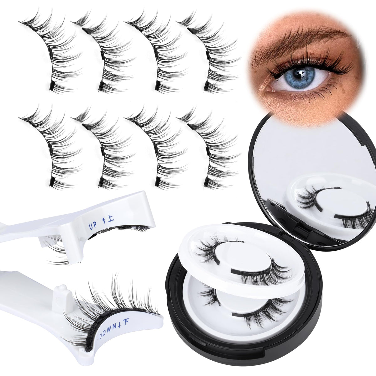 Magentic Eyelashes Natural Look Wispy Manga Magnetic Lashes Reusable 14MM Magnetic Lashes with Applicator No Glue Needed Magnetic Eyelashes without Eyeliner Clear Band False Eyelashes by JIMIRE