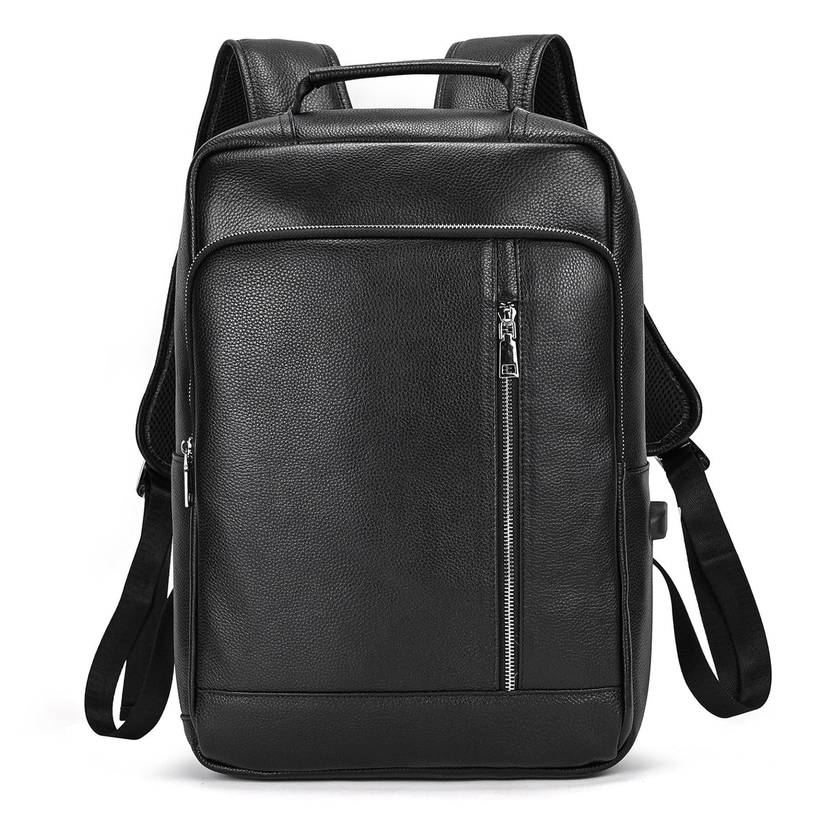LUUFAN Genuine Leather Backpack Men Casual Daypack Vintage 14" Laptop Rucksack Business Slim Travel Outdoor Shoulder Bag with Trolley Sleeve (Black)