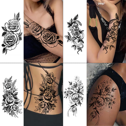 HEYYUNG 18 Pcs Flower Tattoos for Women, Temporary Sexy Tattoos, Realistic 3D Sketch Henna Tattoo Kit Sleeves for Women, Makeup Designs Chest Abdomen Back Tattoos for Girls