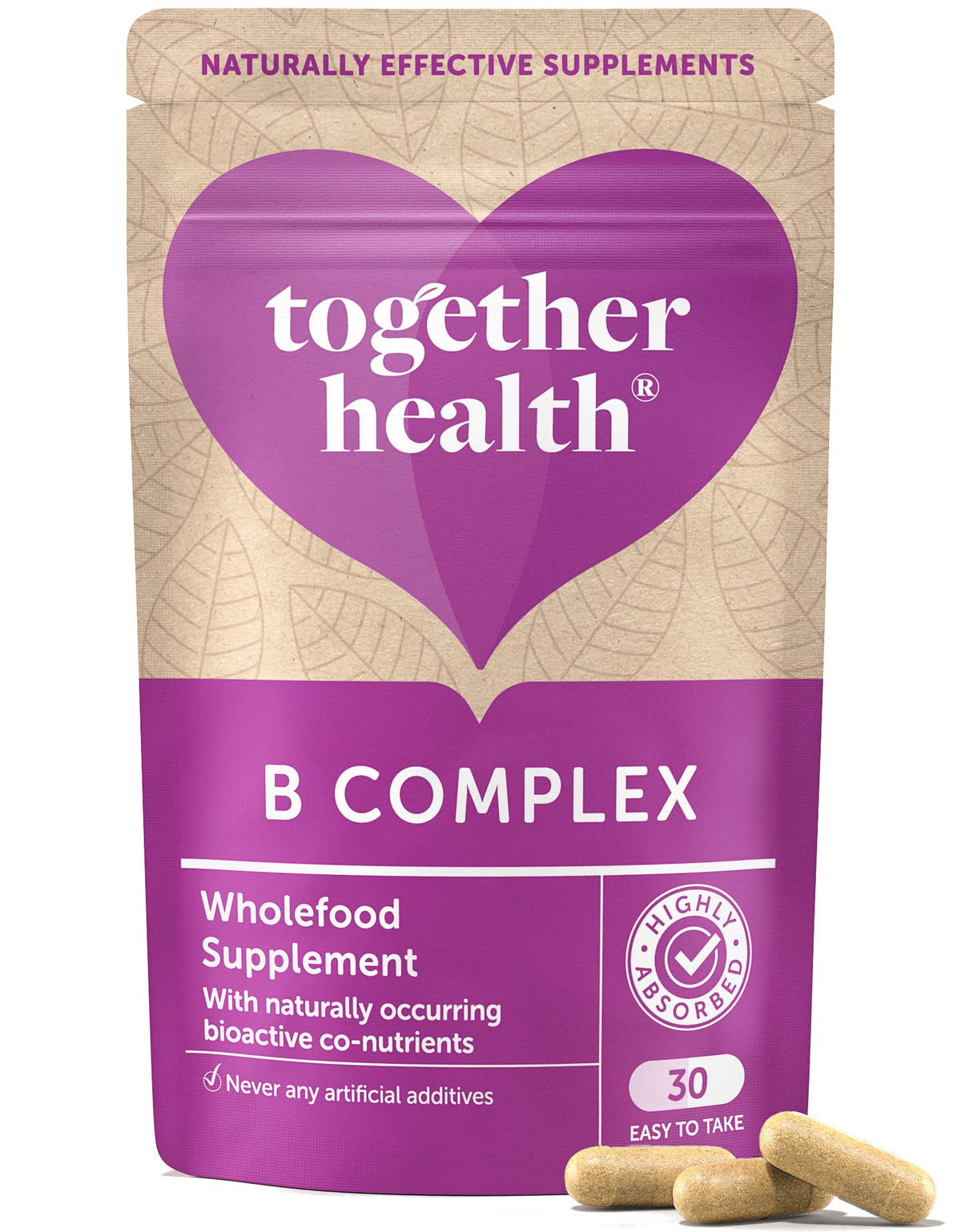 B-Vitamin Complex - Together Health - Whole Food Nutrients - 8 Essential B Vitamins - Vitamin C - Vegan Friendly - Made in The UK - 30 Vegecaps