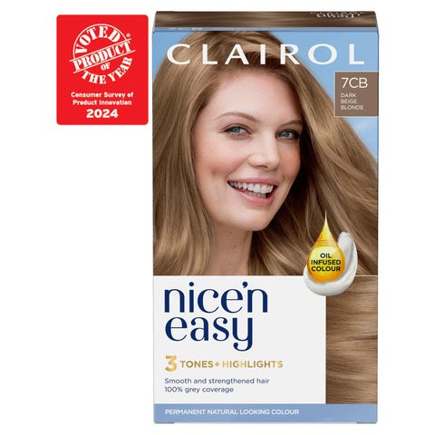 Clairol Nice'n Easy CrÃƒÆ’Ã†â€™Ãƒâ€šÃ‚Â¨me, Natural Looking Oil Infused Permanent Hair Dye, 7CB Cool Beige Blonde, New Name Same Shade