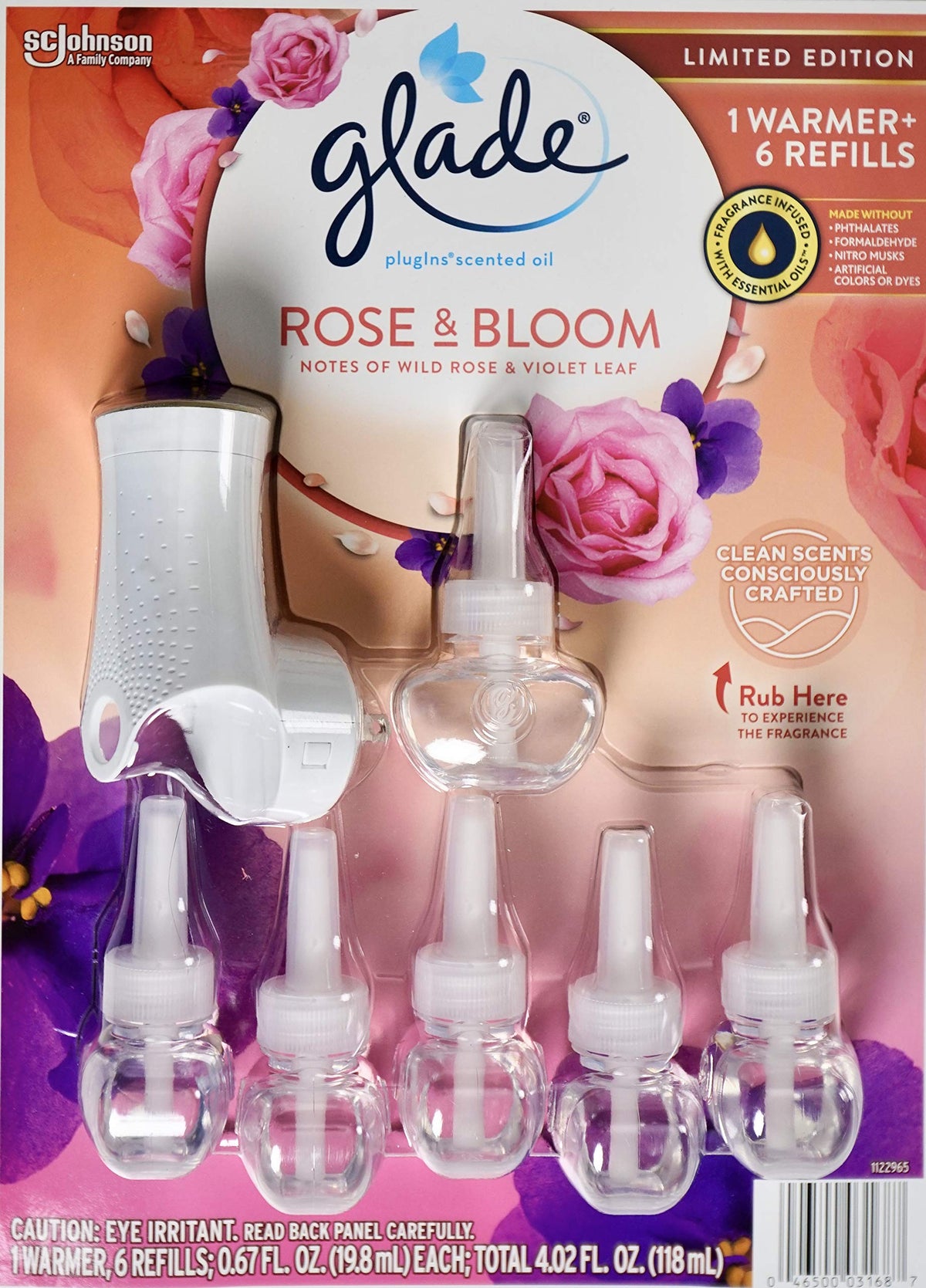 Glade Plugins Rose & Bloom, 1 Warmer + 6 Scented Oil Refills