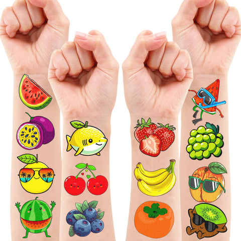 100 PCS Summer Fruit Birthday Party Decorations Supplies Favors Tutti Fruitti Decor Stickers Strawberries Watermelon Pineapples Temporary Tattoos For Girls Boys Gift School Prizes Rewards