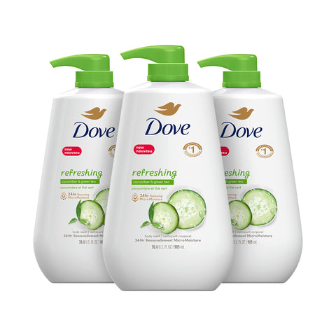 Dove Body Wash with Pump Refreshing Cucumber and Green Tea Refreshes Skin Cleanser That Effectively Washes Away Bacteria While Nourishing Your Skin 30.6 Fl oz(Pack of 3)