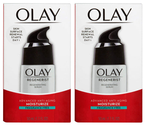 (PACK of 2) 0lay Regenerist Regenerating Serum FRAGRANCE-FREE, 1.7 Fl Oz (50 ml) EACH - Advanced Anti-Aging Moisturizer