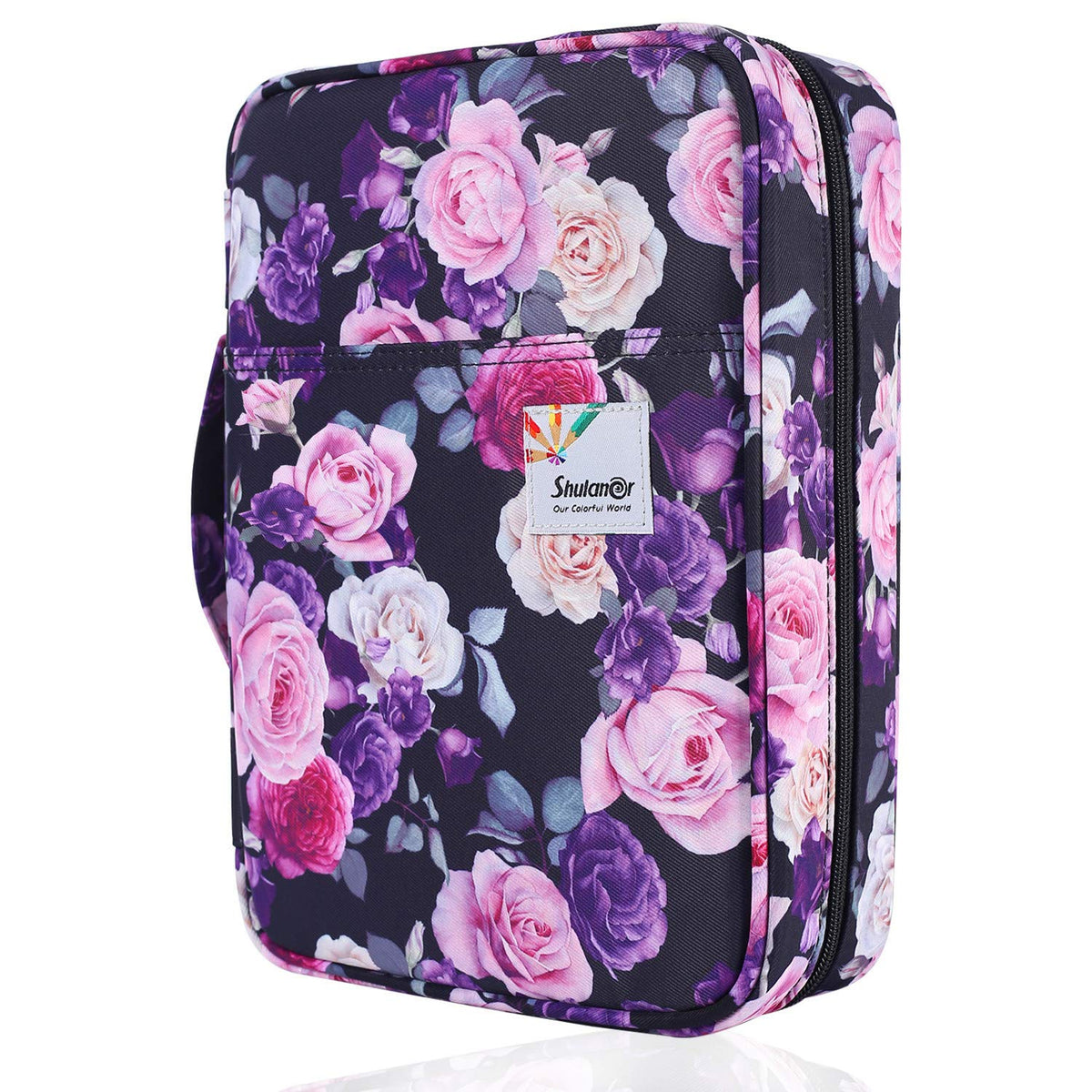 Shulaner 300 Coloured Pencil Case Holder, 300 Pencil Case or 200 Gel Pen Case with Zipper Closure Large Capacity Nylon Pen Organizer Bag with Shoulder Strap - Purple Rose