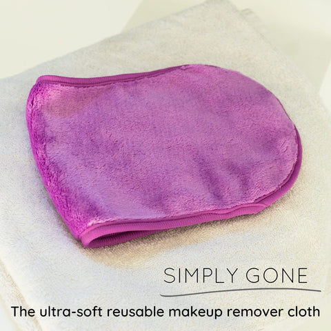 Simply Gone Make Up Remover Cloth (2 Pack) | Reusable Magic Makeup Eraser removes all makeup, even waterproof mascara. Ideal for Sensitive Skin. (Grey & Purple)