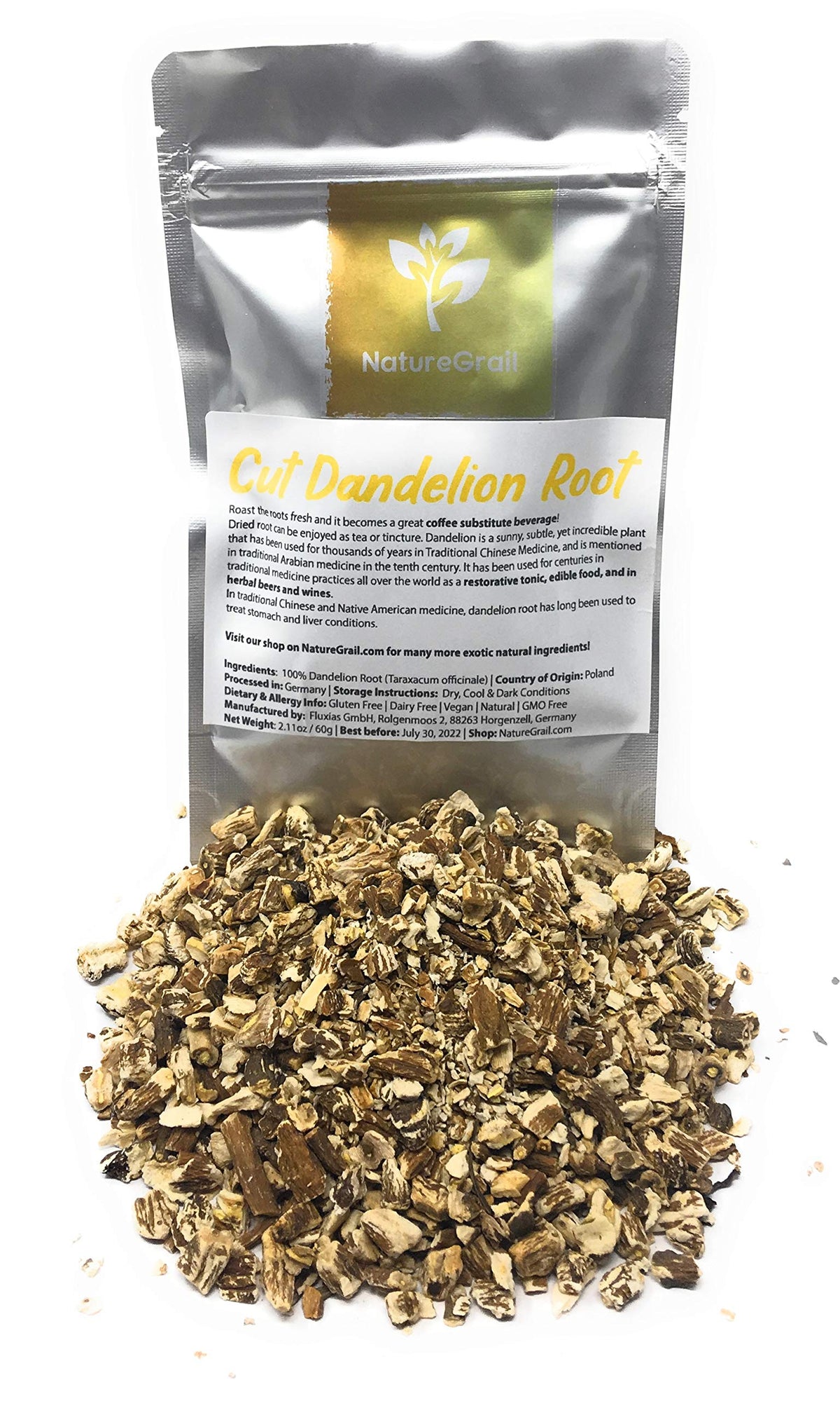 Dandelion Root - Dried, Cut Dandelion Root - Great Coffee Substitute Beverage - Enjoyed As Tea - Ingredients: 100% Dandelion Root (Taraxacum Officinale) - Net Weight: 2.11oz / 60g