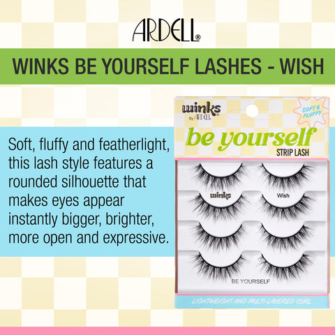 Ardell Winks Be Yourself Lashes, Wish, Black Strip Lash, Dramatic Doll-Eye Effect, 4-Pack
