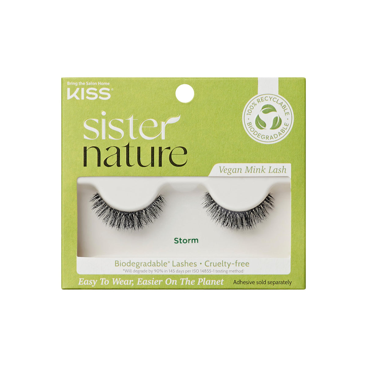 KISS Sister Nature Vegan, False Eyelashes, Storm', 12 mm, Includes 1 Pair Of Lash, Contact Lens Friendly, Easy to Apply, Reusable Strip Lashes
