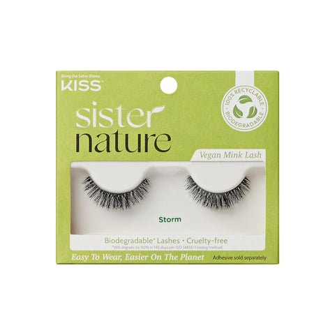 KISS Sister Nature Vegan, False Eyelashes, Storm', 12 mm, Includes 1 Pair Of Lash, Contact Lens Friendly, Easy to Apply, Reusable Strip Lashes