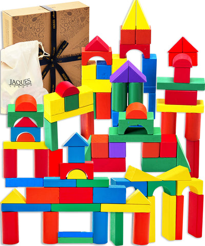 Jaques of London Wooden Building Blocks for 1 2 3 Year Olds | Kids Building Blocks for Toddlers | Wooden Blocks Toys for 1 2 3 Year Old Girls and Boys | Since 1795