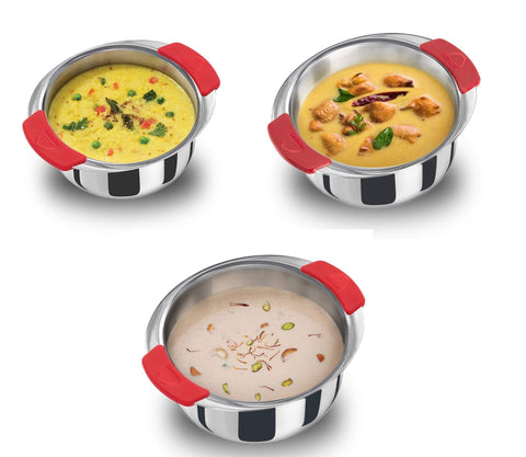 HAWKINS Tri-Ply Stainless Steel Metro PatilaTopeCook-n-Serve, 3 Pieces Combo Set, 1.5 L, 2 L and 2.5 L, Silver, Medium