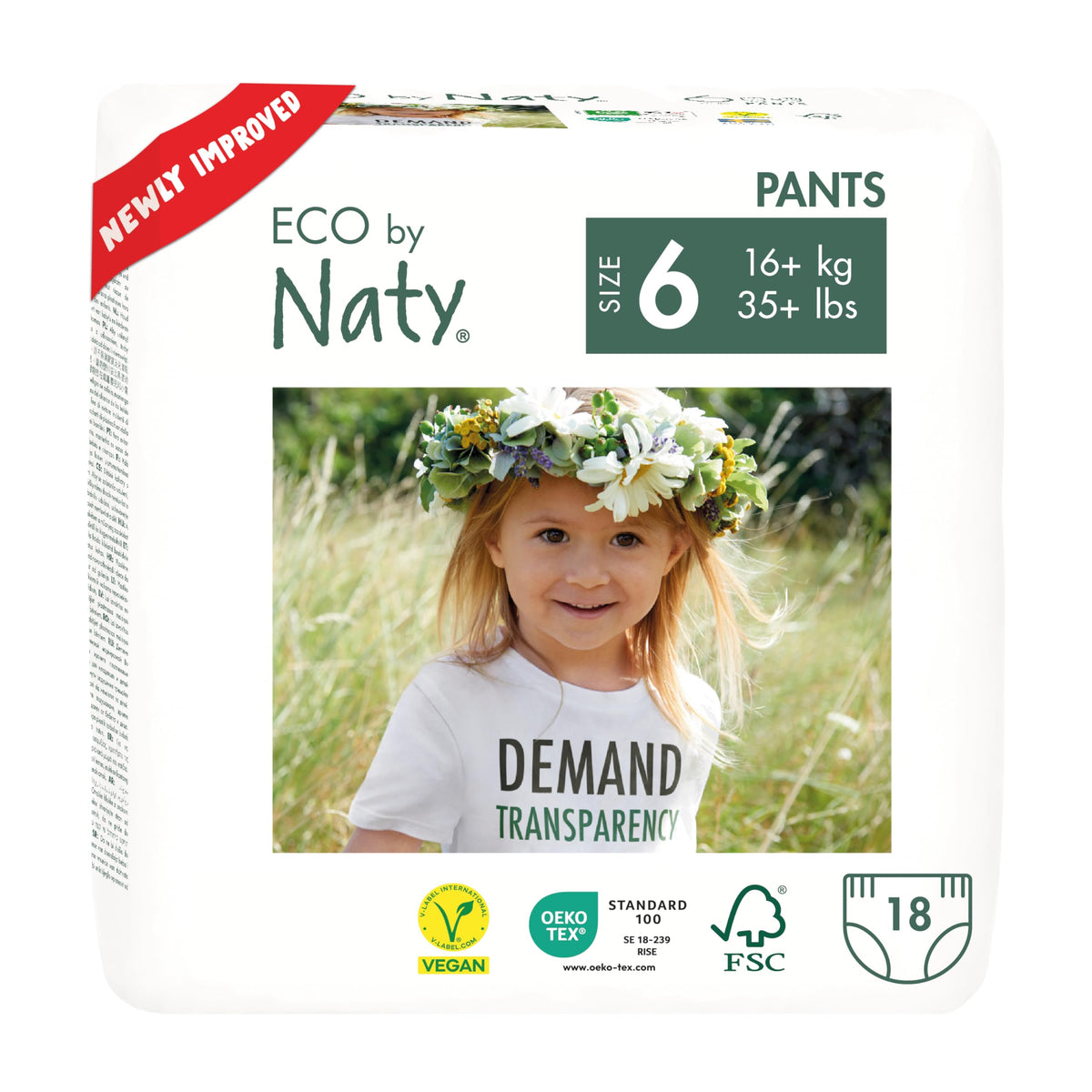 Eco by Naty Nappy Pants - Hypoallergenic and Chemical-Free Pull Ups, Highly Absorbent and Eco Friendly Training Nappies for Boys and Girls (Size 6 - 18 Count)