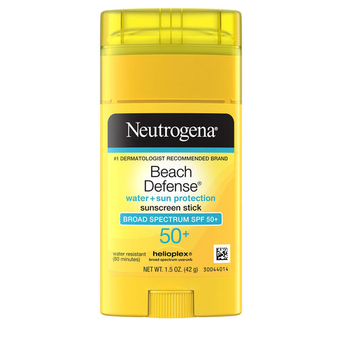 Neutrogena Beach Defense Water-Resistant Body Sunscreen Stick with Broad Spectrum SPF 50+, PABA-Free, and Oxybenzone-Free, Superior Protection Against UVA/UVB Rays, 1.5 oz