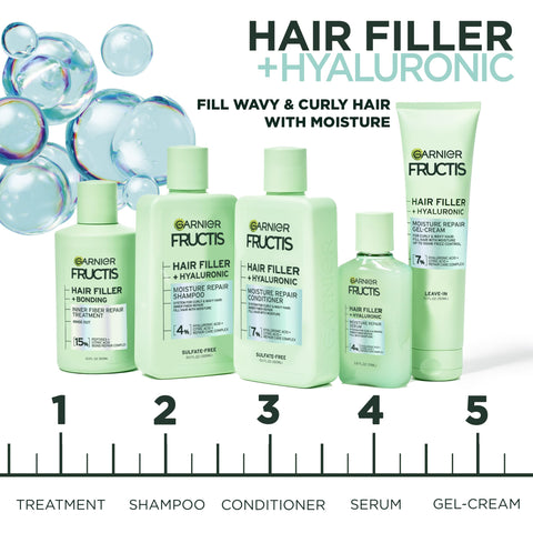 Garnier Fructis Hair Filler Moisture Repair Serum Hair Treatment, Moisturizing Hair Serum for Curly, Wavy Hair with Hyaluronic Acid, 3.75 Fl Oz, 1 Count