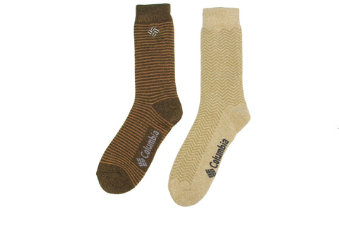 Columbia Men's Pattern Pack Medium Weight Thermal Socks 2 Pair, Khaki/Brown, One Size, Khaki/Brown, One Size
