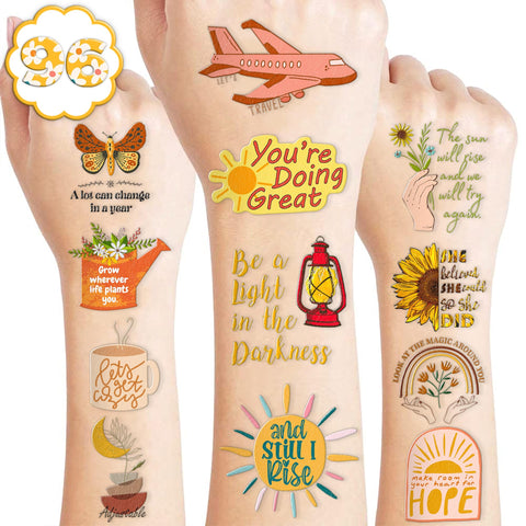 Generic Motivational Temporary Tattoos Quote Birthday Party Supplies Favors Decorations Super Cute 96PCS Fake Tattoos Stickers for Boys Girls School Classroom Rewards Gifts Ideal Halloween