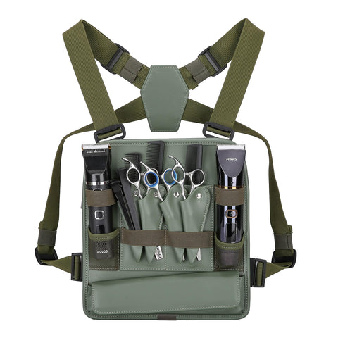Muserise Leather Fashionable & Functional Chest Rig Bag for Barbers, Stylish Haircut Tools Storage Chest Bag for Barber, Olive, Modern