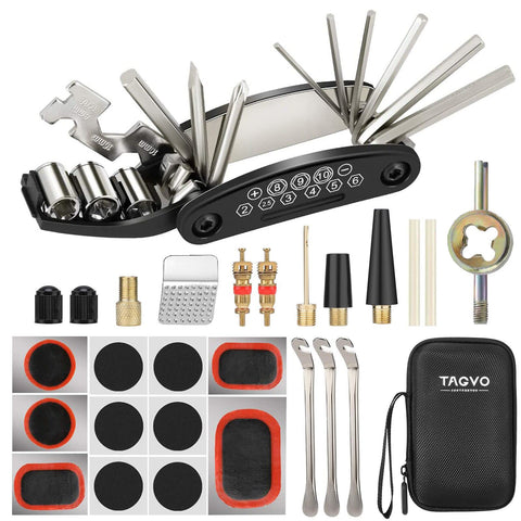 Tagvo Bike Tool Kit,16 in 1 Bike Multifunction Tool with Patch Kit & Tire Levers, Bicycle Fix Tool Kit, Bike Puncture Repair Kit,Bike Cycling Repair Tools Bundle, Cycle Maintenance Kits Set with Pouch