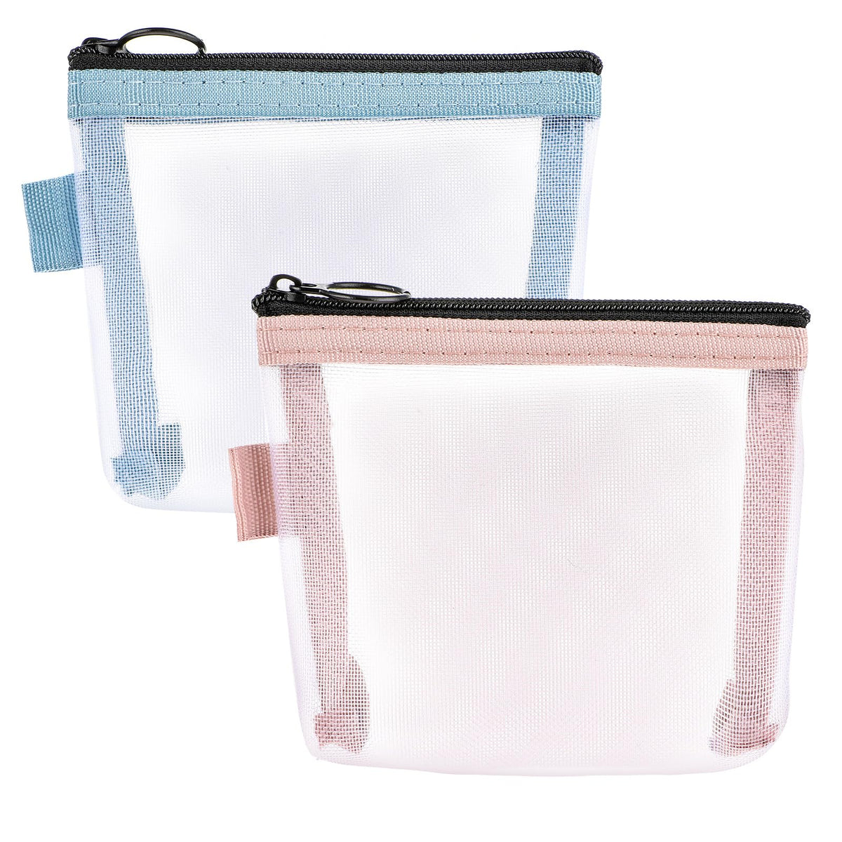 Gjinxi 2 Pcs Mini Zipper Toiletry Bag, Mini Mesh Makeup Bag, Nylon Waterproof Small Purse, Small Make Up Bag Travel Pouch with Zipper Portable Makeup Pouch Travel Toiletry Bag