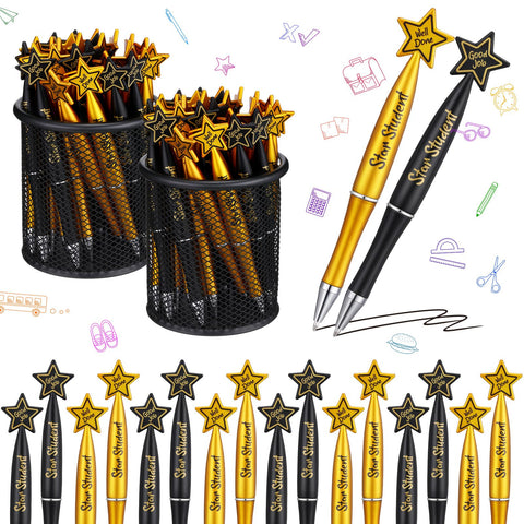 Tenceur 64 Pcs Star Student Pens Reward Ballpoint Pens Teacher Appreciation Gifts Black Inspirational Pens for Star Students Awards of the Week, School Classroom Teacher Recognition(Black, Gold)