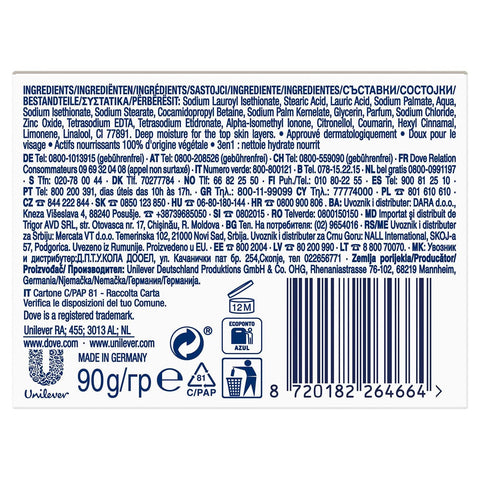 Dove Orginal Beauty Cream Bar 3 in 1 Cleanses, Moisturises and Nourishes Sulphate-Free Bath Soap for Soft and Smooth Skin, Suitable for Daily Use, 8x90g